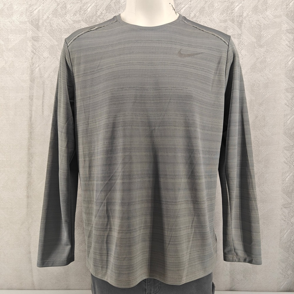 Nike Dri-Fit Mens Long Sleeve Running Shirt Gray Athletic XL‎ Miler CUO318-085